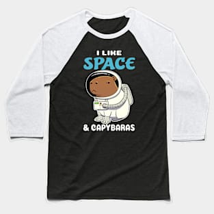 I Like Space and Capybaras Cartoon Baseball T-Shirt